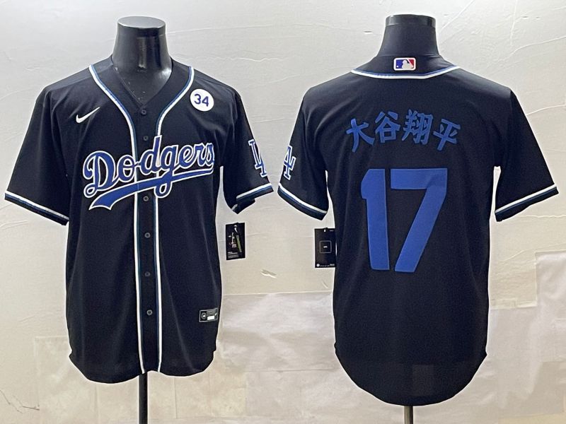Men Los Angeles Dodgers #17 Ohtani Black blue Three generations Nike 2025 MLB Jersey style 24